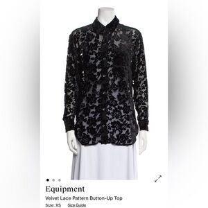 Equipment Black Velvet Lace Button-Up Shirt